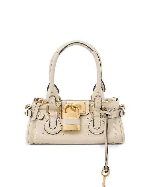 Chloé Metallic Small Paddington Padlock Leather Tote Bag