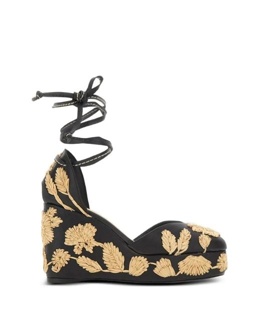 Castaner Metallic Sandales En Cuir Carmela À Fleurs Brodées