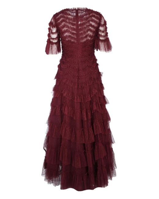 Needle & Thread Purple Robe Longue Aviana À Manches Courtes