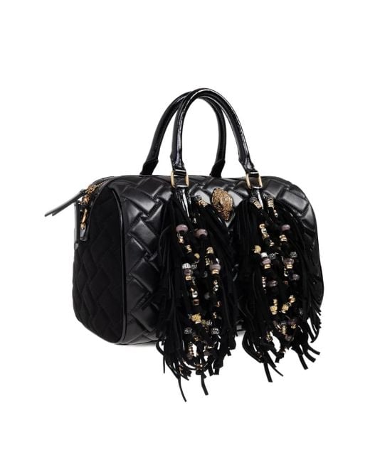 Kurt Geiger Black Gesteppter Kensington Boston Tote Bag mit Fransen