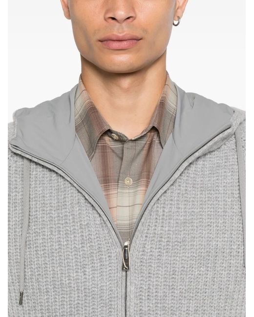 Herno Gray Zip-Up Wool Hoodie for men