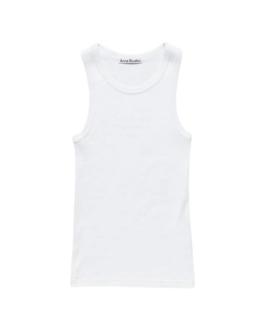 Acne White Logo-Print Ribbed Tank Top