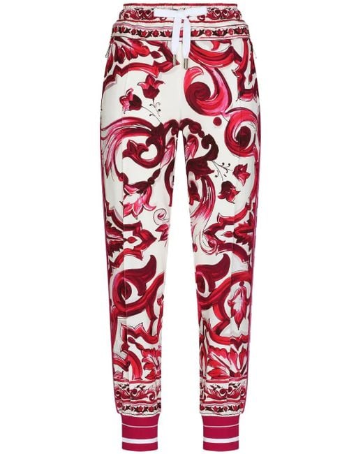 Dolce & Gabbana Red Majolica-Print Cady Jogging Pants