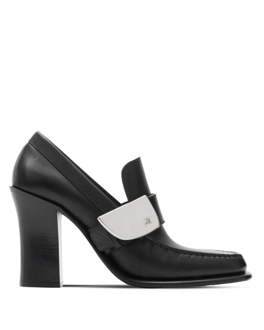 Burberry Black Leather London Shield Heeled Loafers 90