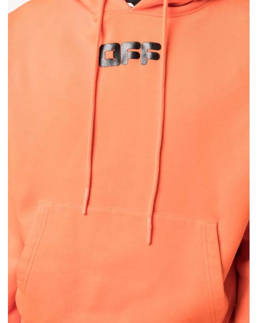Off-White c/o Virgil Abloh Orange Logo-Print Drawstring Cotton Hoodie for men