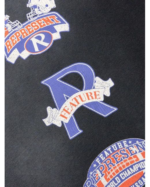 Represent Black X Feature Multi-Logo Stained T-Shirt for men