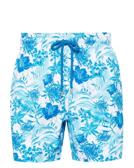 Vilebrequin Blue Botanical-print Drawstring Swim Shorts for men