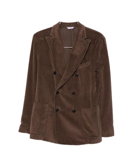Boglioli Brown Double-Breasted Corduroy Jacket for men