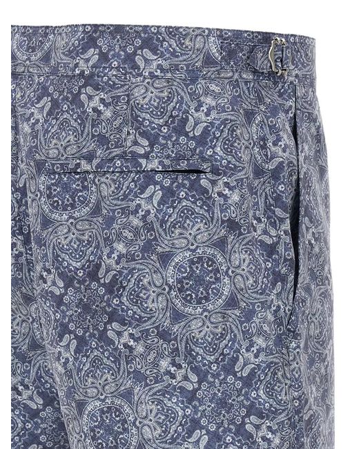 Brunello Cucinelli Blue Paisley-Print Swim Shorts for men