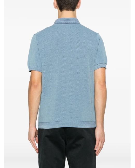Etro Blue Textured-Knit Polo Shirt for men