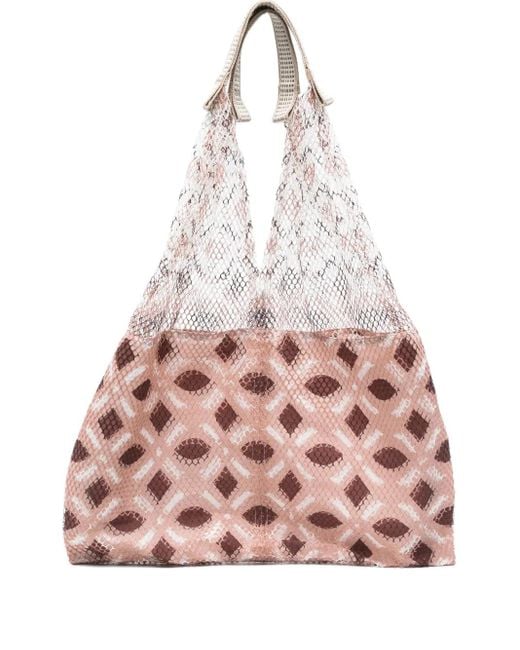 Epice Pink Mesh-Panel Geometric-Pattern Shoulder Bag