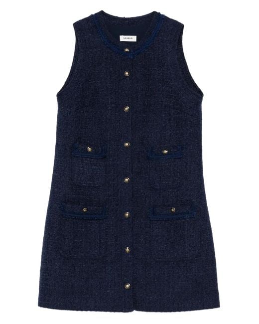 Sandro Blue Tweed Flap-Pocket Mini Dress