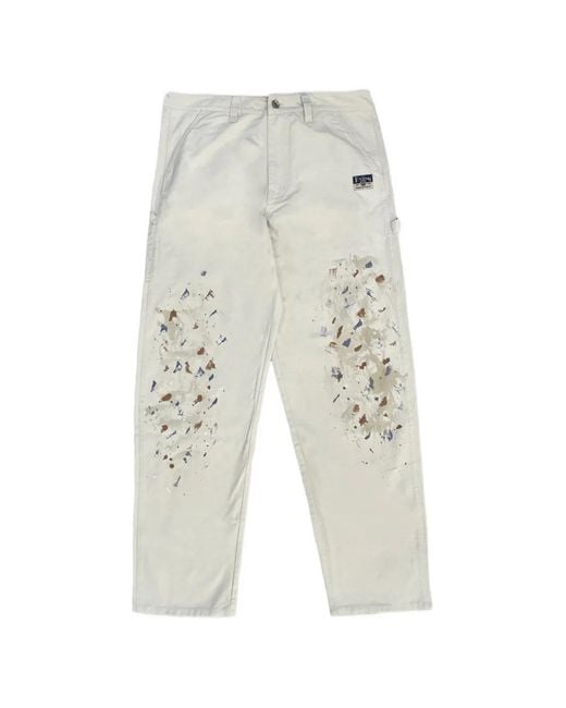 Evisu White Seagull-Print Paint-Splatter Trousers for men