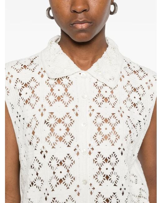Bompard White Openwork Crochet Shirt Vest