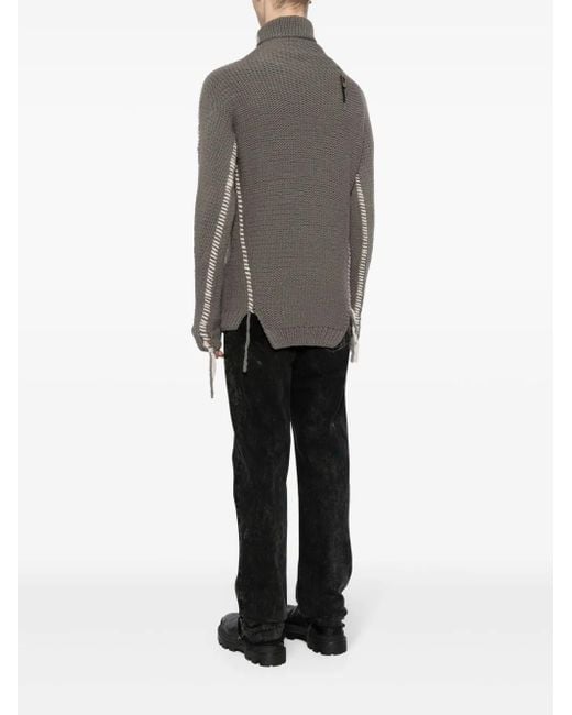 Boris Bidjan Saberi Gray Whipstitch-Detail Merino Jumper for men
