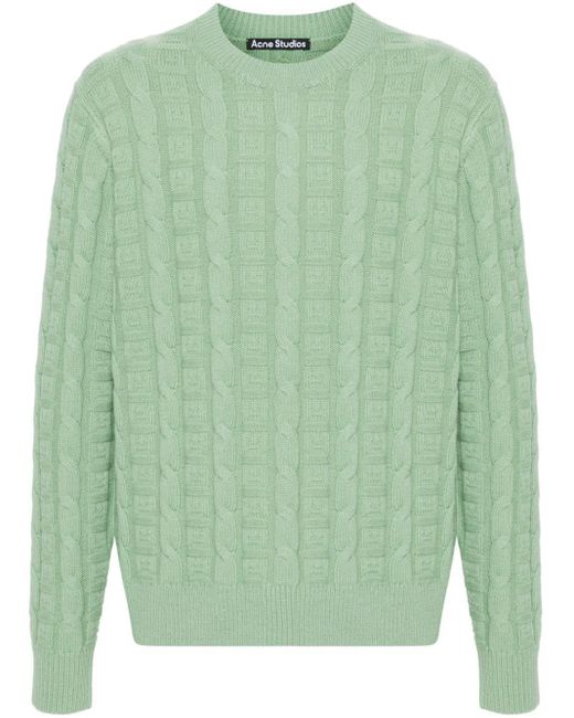 Acne Green Face-effect Cable-knit Jumper