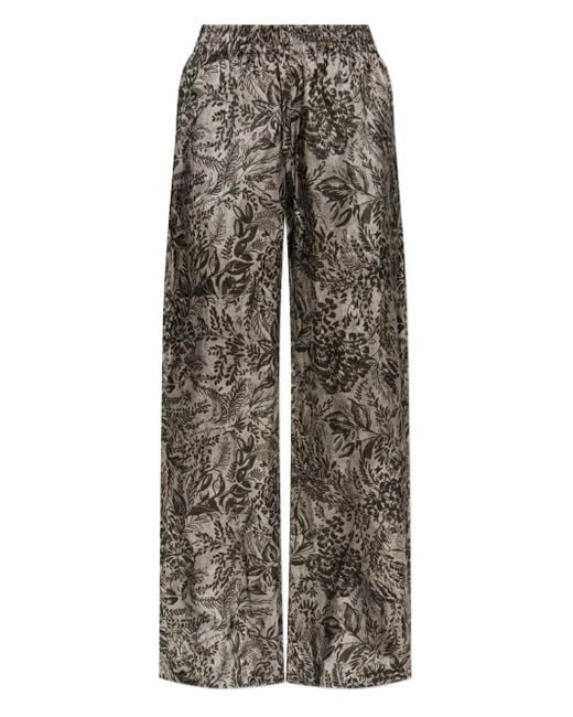 Golden Goose Deluxe Brand Gray Floral-Print Elastic-Waist Straight Trousers