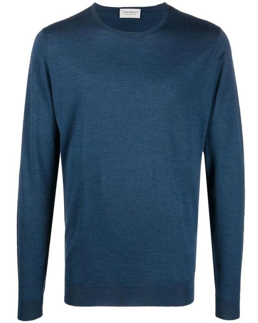 John Smedley Blue Fine-Knit Ribbed-Trim Jumper for men