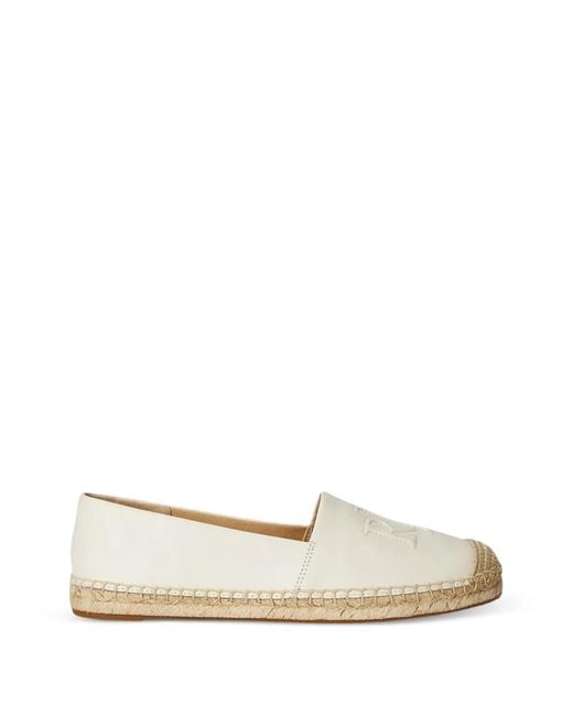 Ralph Lauren White Espadrilles Cameryn En Cuir À Logo Brodé