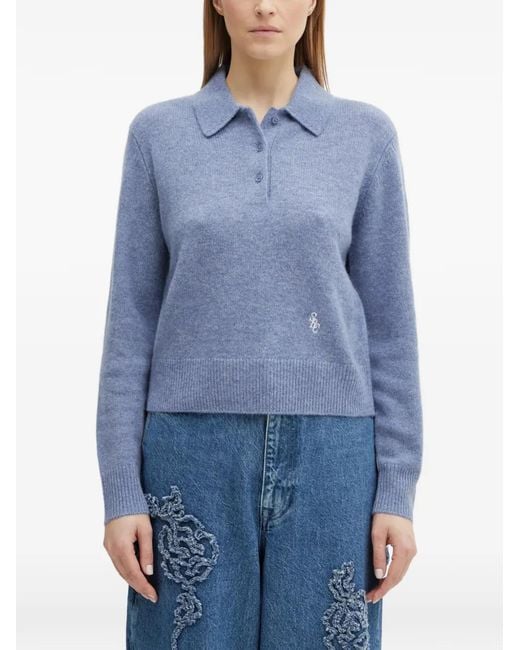 Sporty & Rich Blue Buttoned Logo Polo Top