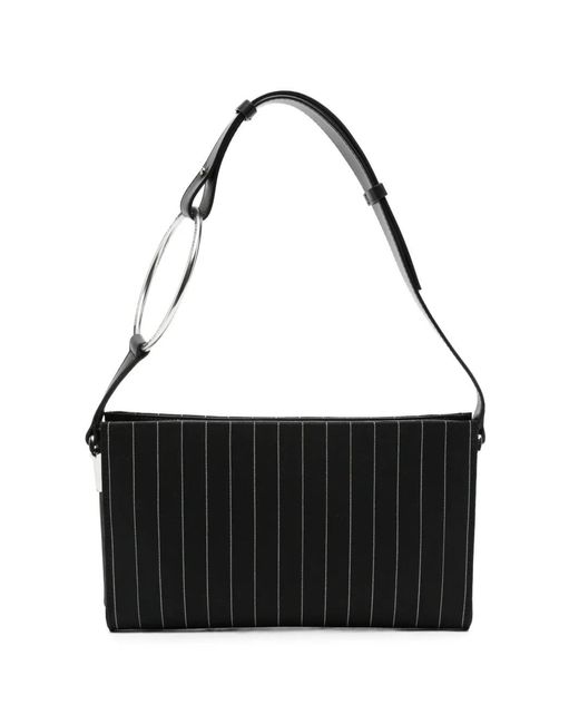 Dondup Black Pinstripe-Pattern Ring-Handle Clutch Bag