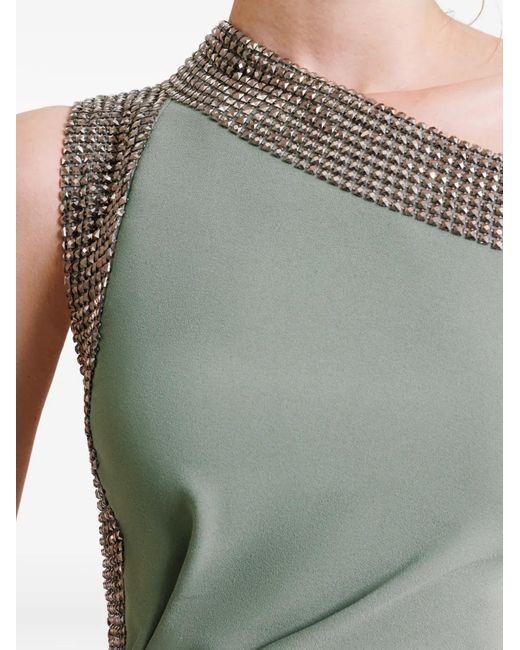Gemy Maalouf Green Embellished Asymmetrical-Neckline Maxi Dress
