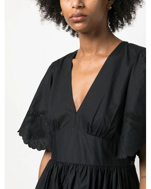 Twinset Black Broderie-Anglaise Short-Sleeve Dress