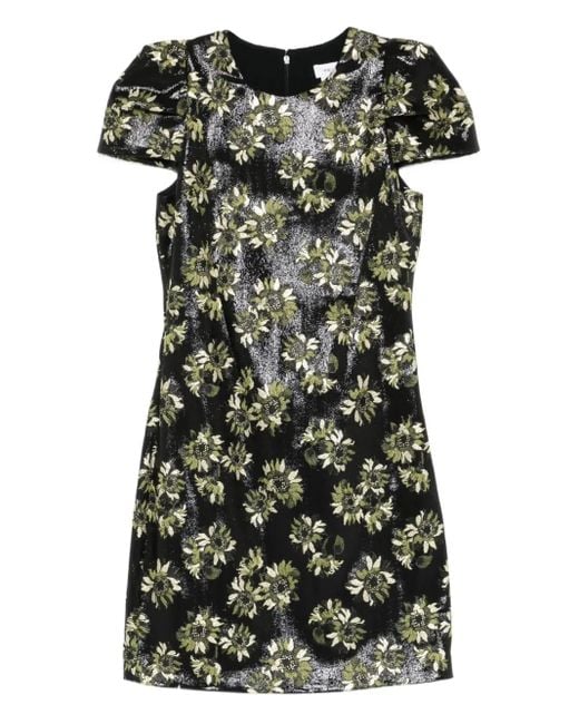 McQueen Black Floral Puff-Sleeve Dress