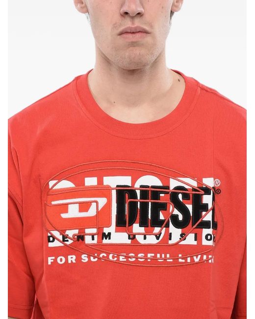 DIESEL Red T-Shirt À Logo Superposé for men