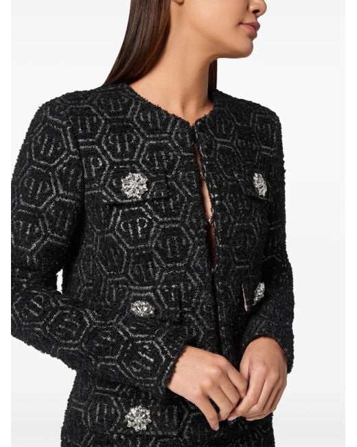 Philipp Plein Black Monogram Tweed Jacket
