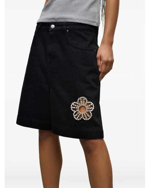 Area Black Jeans-Shorts mit Kristallblume