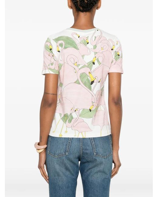 Chloé White Flamingo-Print T-Shirt