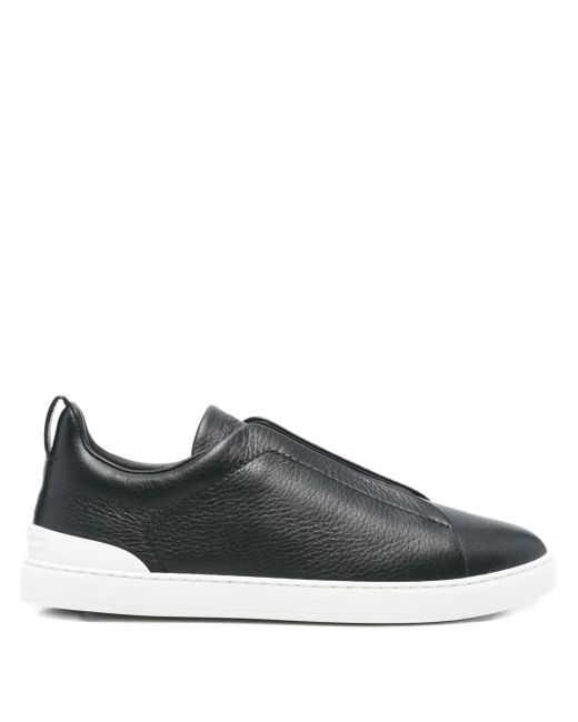 Zegna Gray Triple Stitch Leather Sneakers for men