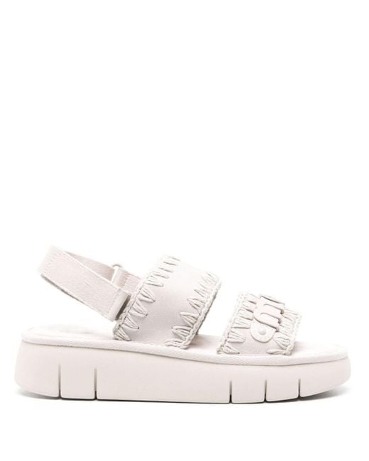 Mou White Bounce Suede Flatform Sandals
