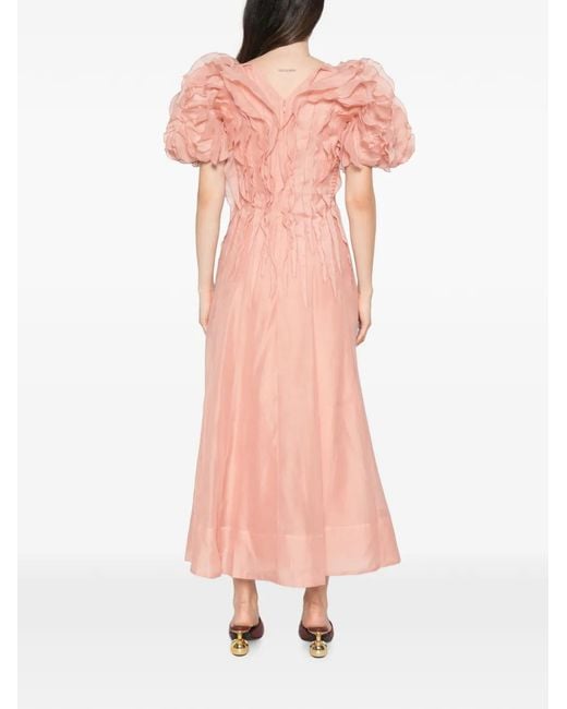Aje. Pink Ruffled Puff-Sleeve Dress