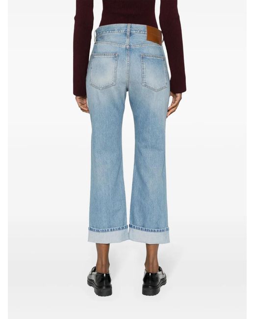 Victoria Beckham Blue Logo-Patch Cotton Straight Jeans