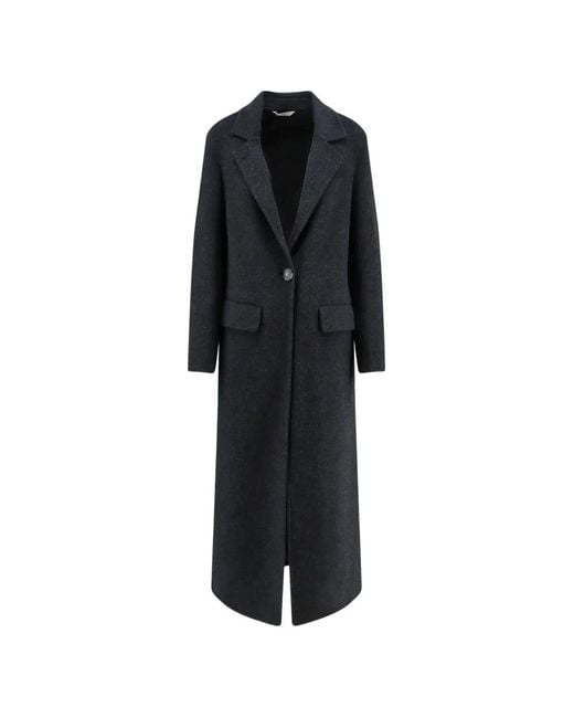 Hevò Black Single-Breasted Notched-Lapels Coat