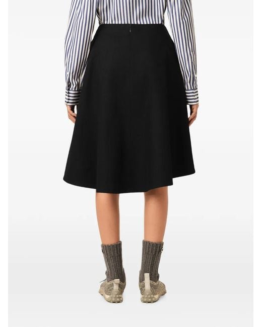 AMI Black Midi A-Line Cotton Skirt
