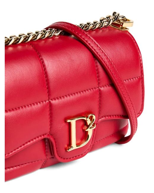 DSquared² Red Logo-Plaque Quilted Leather Bag