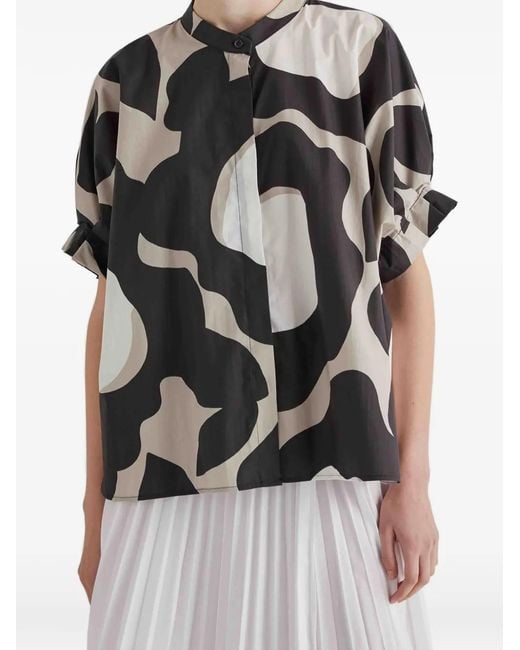 MEIMEIJ Black Ruffled Abstract-Print Blouse