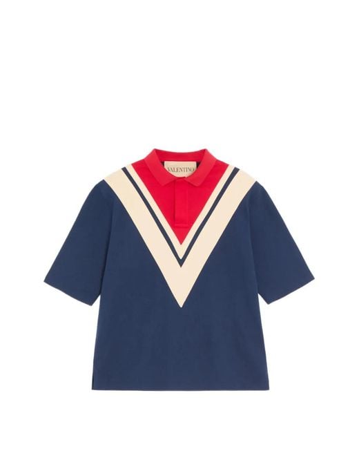 Valentino Garavani Blue Cotton Polo Shirt With Inlaid-V for men