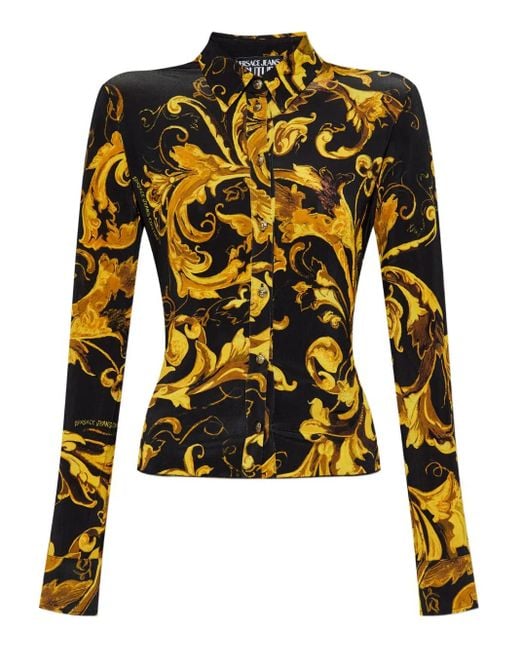 Versace Jeans Couture Black Baroque-Print Long-Sleeve Shirt