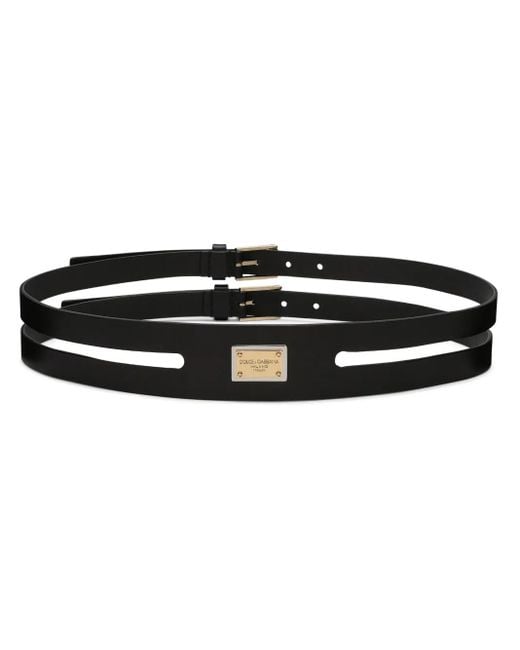 Dolce & Gabbana Black Logo-Plaque Double-Strap Belt