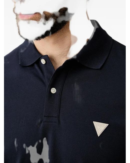 Guess Blue Logo-Patch Polo Shirt for men