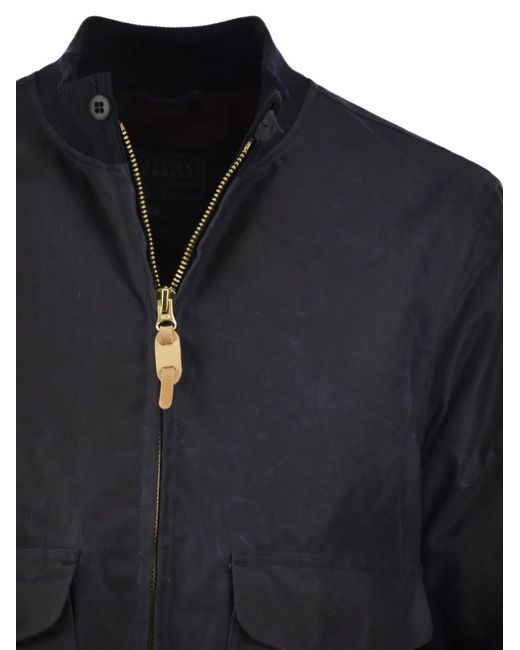 Ceccarelli Blue Waxed Cotton Bomber Jacket for men