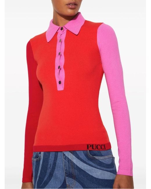 Emilio Pucci Red Colour-block Knitted Polo Shirt