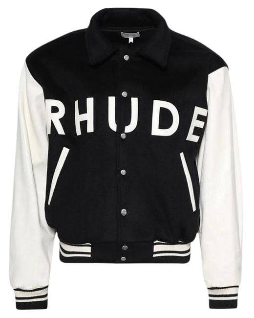 Rhude Black Collegiate Bomber Jacket for men