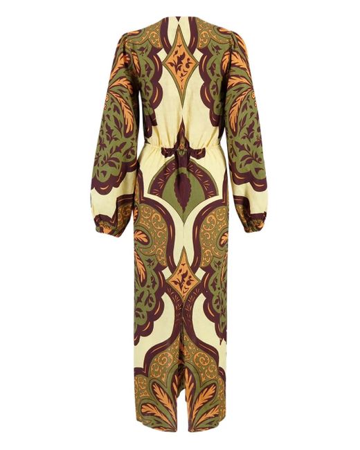 Johanna Ortiz Metallic Tie-Front Paisley Print Dress