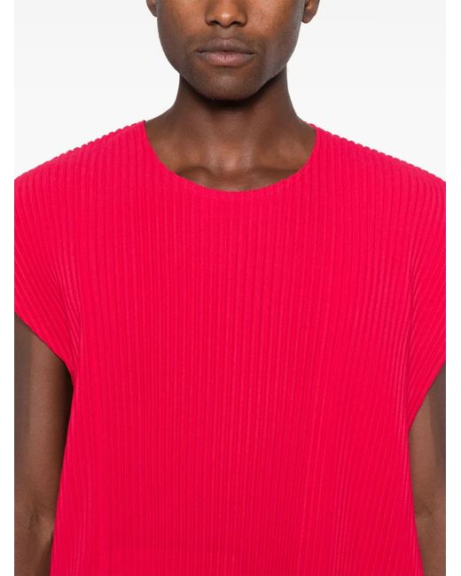 Homme Plissé Issey Miyake Red Rectangle Plissé-Effect T-Shirt for men