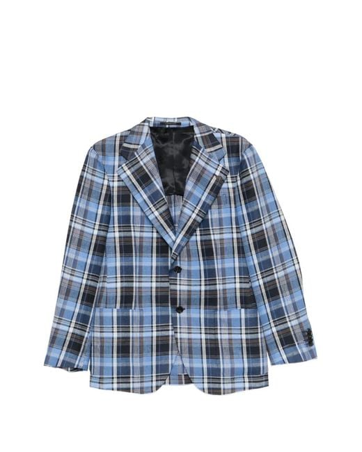 Gabriele Pasini Blue Blazer À Carreaux Et Revers Crantés for men